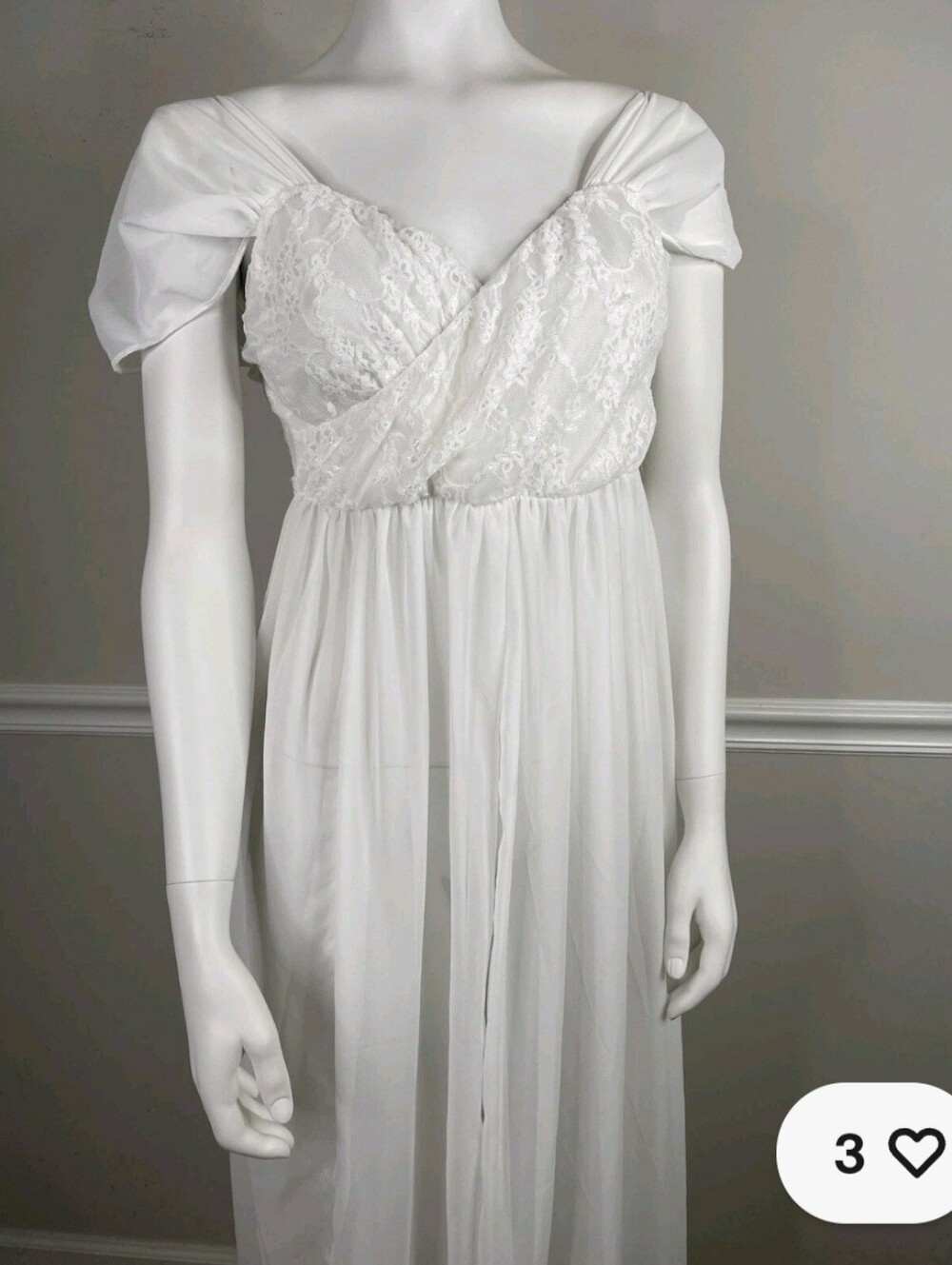 White Maternity Lace Goddess Bodice Chiffon Off-Shoulder  photo shoot Gown